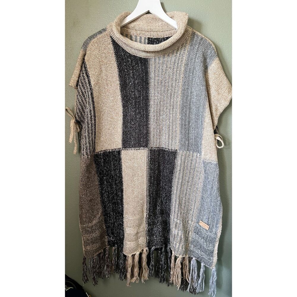 Free People Do Everything In Love Oversized Patchwork Poncho Sweater One Size